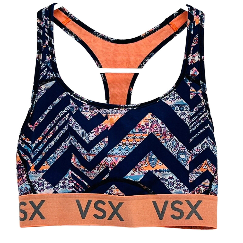 Victoria's Secret S VSX Sport Sports Bra Navy Blue Orange Paisley Pullover